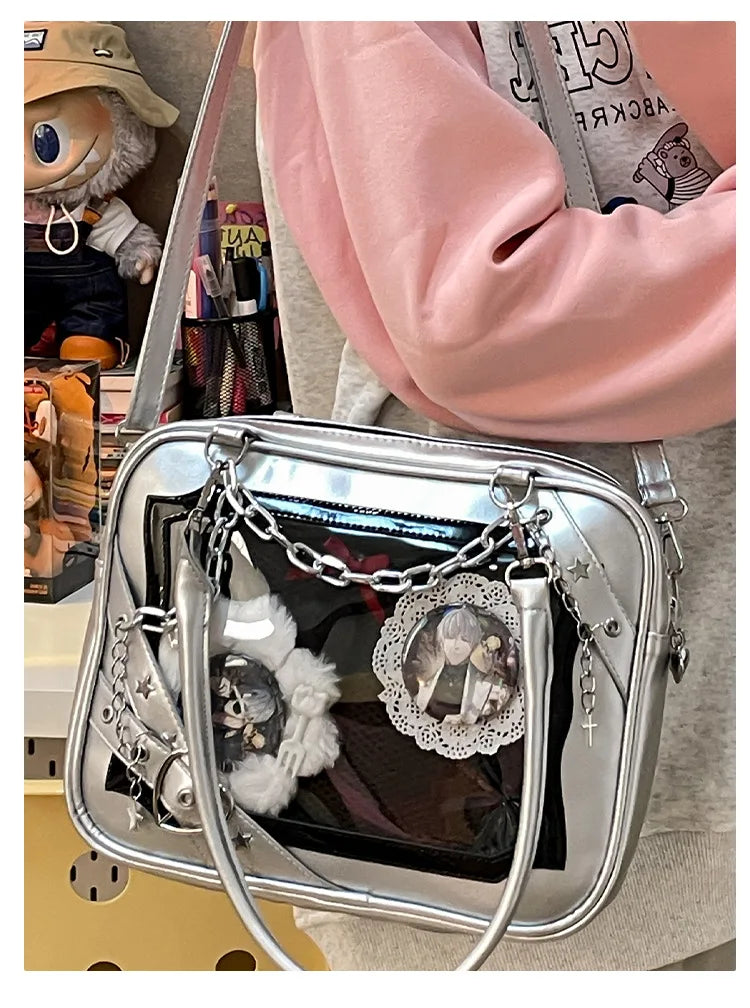 New Arrival Subculture Spicy Cool Girls Shoulder Bags Fashion Gothic Style PU Leather Ita Bags Pin Display Ita Crossbody Purse
