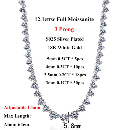 EWYA 3 Claw All Round Cut Moissanite Tennis Necklace Women Man s925 Silver Full Lab Diamond Bridal Party Link Neck Chain Gift