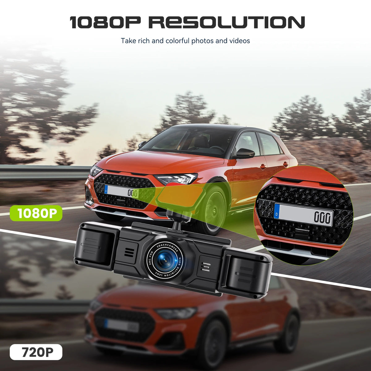 Podofo Dashcam for Cars 4 Channel Black Box WiFi Driving Camera 1080P Car Dash Cam with Four High-Definition Cameras, Including 480P Left Interior, Right Interior, and Rear Cameras  Loop Recording, 360 Degree Protection Car D