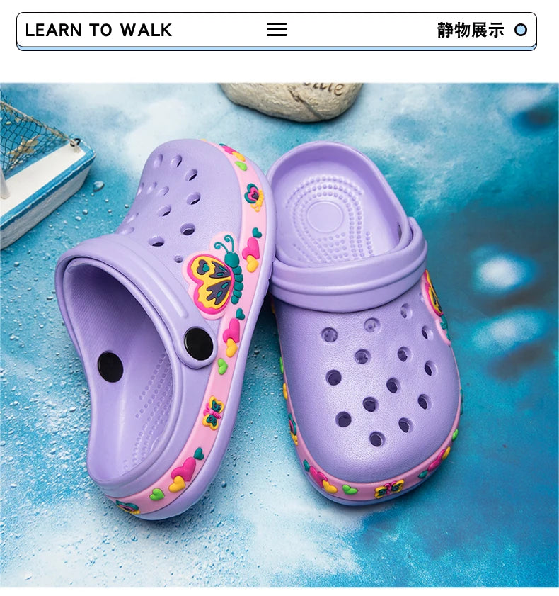 Children Shoes Baby Boys Slippers Cartoon Excavator Print Clogs Summer Breathable Soft Indoor Sports Boy Slippers