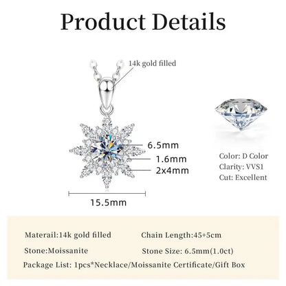 Lnngy Exquisite Sunflower Pendant Necklace Certificated 8MM Moissanite Diamond Necklaces for Women Timeless Style Jewelry
