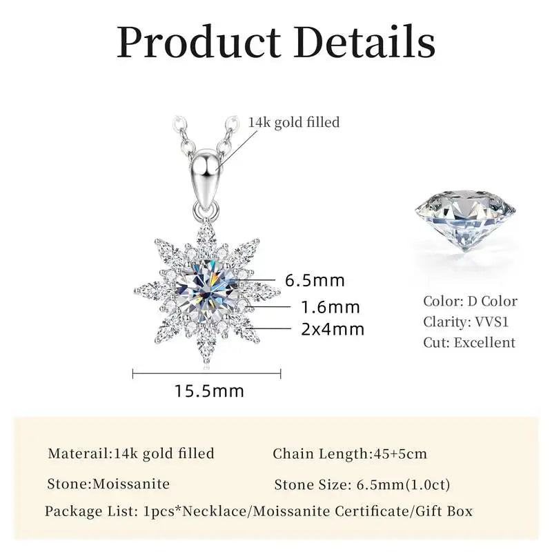 Lnngy Exquisite Sunflower Pendant Necklace Certificated 8MM Moissanite Diamond Necklaces for Women Timeless Style Jewelry