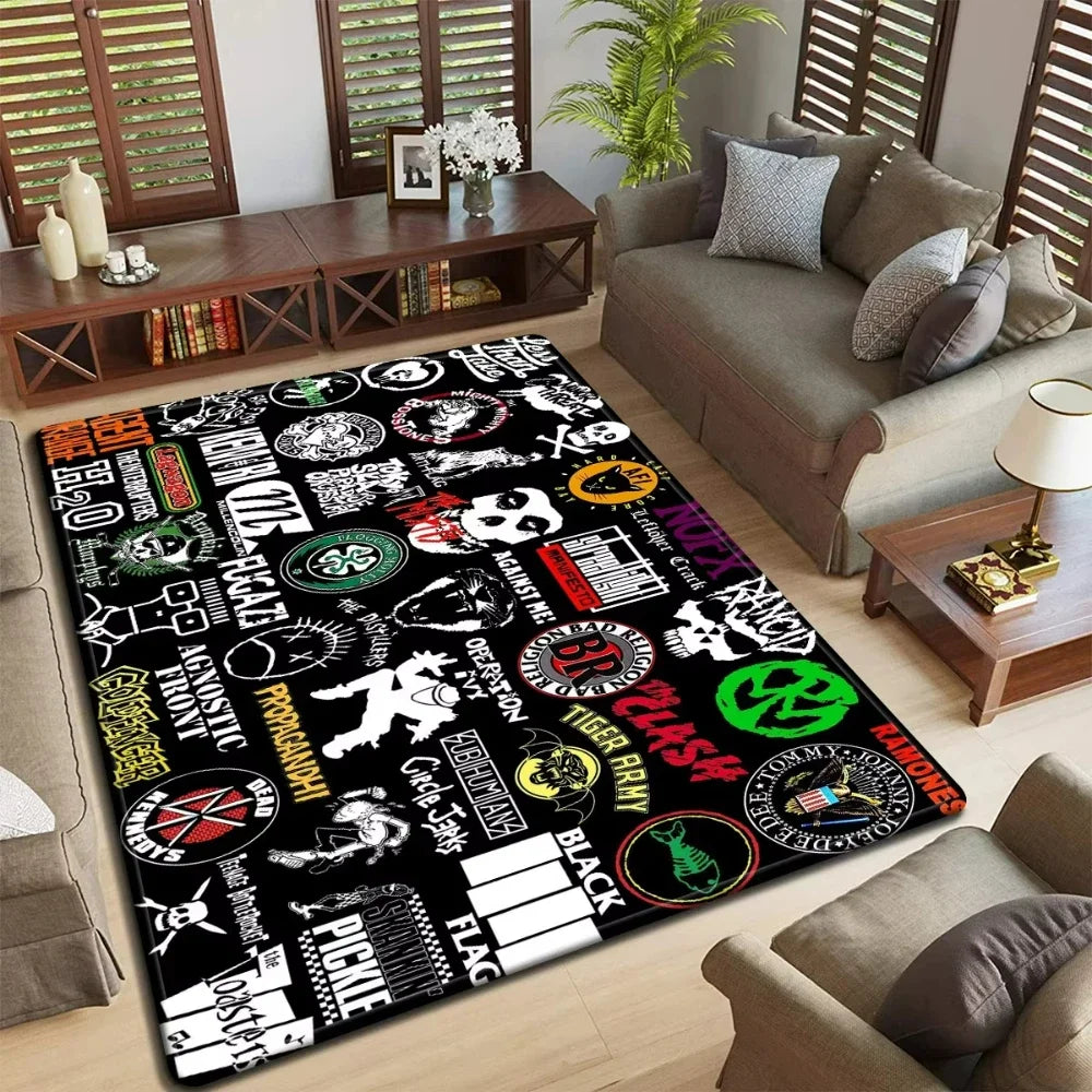 Band Logo Music Rock and Roll Pattern Carpet  for Living Room Bedroom Non-Slip Soft Rug Kitchen Floor Mat Entrance Doormat