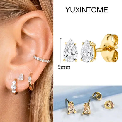 White Color Zircon Hoop Earrings 925 Sterling Silver Needle Cross/Star/Flower/Water Drop Pendant Gold Earrings Luxury Jewelry
