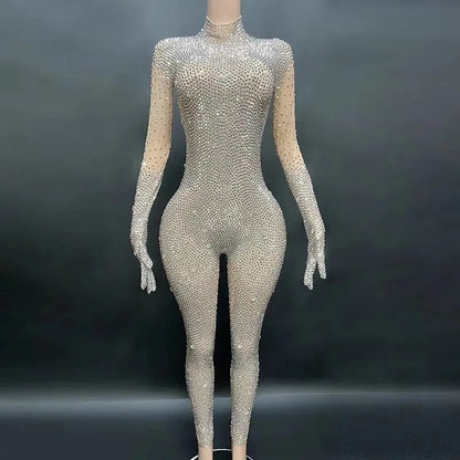 2025 Sexy Full Sparkly Rhinestone Jumpsuit for Women Bodycon Luxury Costume Party Club Bright Stage Singer Performance Jumpsuits