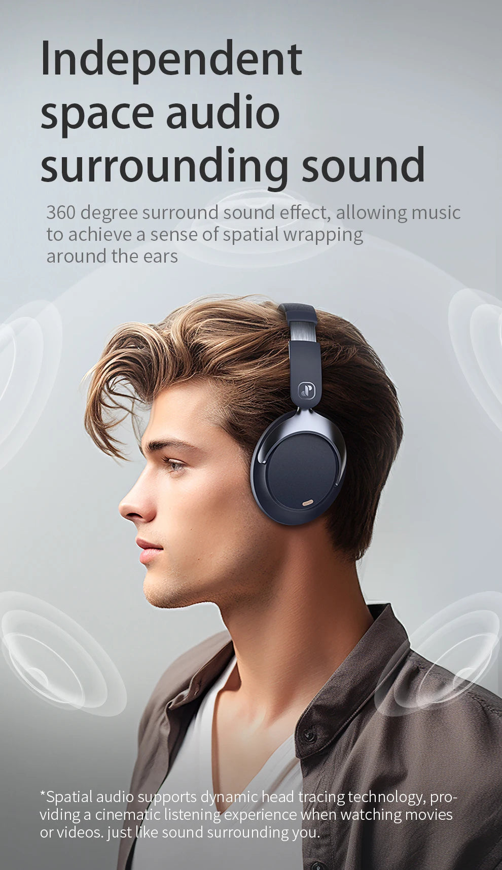 Hybrid ANC Over-Ear Bluetooth Headphones, Spatial Audio 3D Surround Sound Low Latency Gaming Headset with 70H Playback, Mics Noise Canceling Wireless Headphones with Touch Control & Hearing Protection