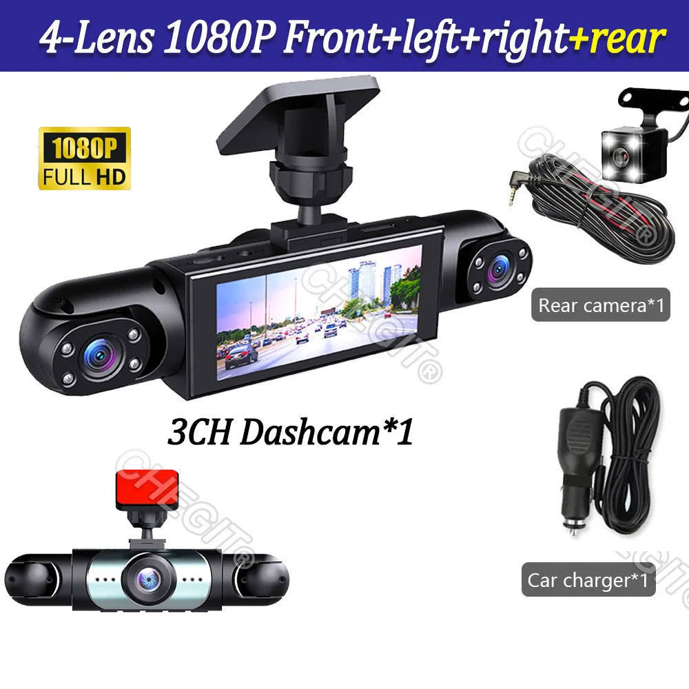 4Lens Car DVR 360 Degrees Video Recorder 1080P Dash Cam 3/4Channel Front Right left optional Rear View camera Car accessory