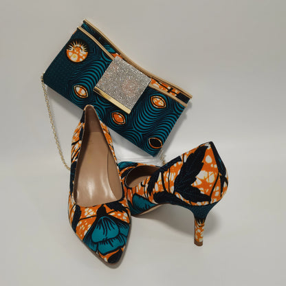 New Pretty Shoes And Purse African Kente Wax Prints Fashion Ankara Bag Match Wax Fabric Women High Heels Shoes 37-42  For Party