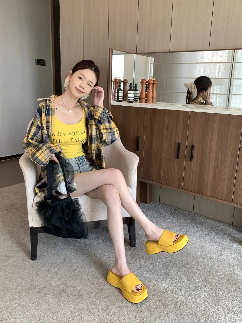 Women Platform Slippers Fashion Wedge Heeled Sandals Luxury Suede Casual Slides Summer New Beach Shoes for Women Sandalias Mujer