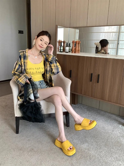 Women Platform Slippers Fashion Wedge Heeled Sandals Luxury Suede Casual Slides Summer New Beach Shoes for Women Sandalias Mujer