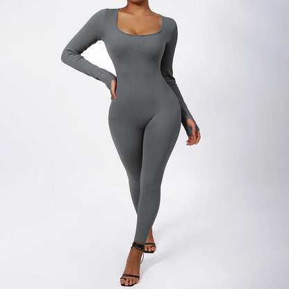 Women Autumn Winter Long Sleeve Jumpsuits Bodycon Slim Fit Streetwear Overall One Piece Bodysuits Outfit Yoga Jumpsuit Women