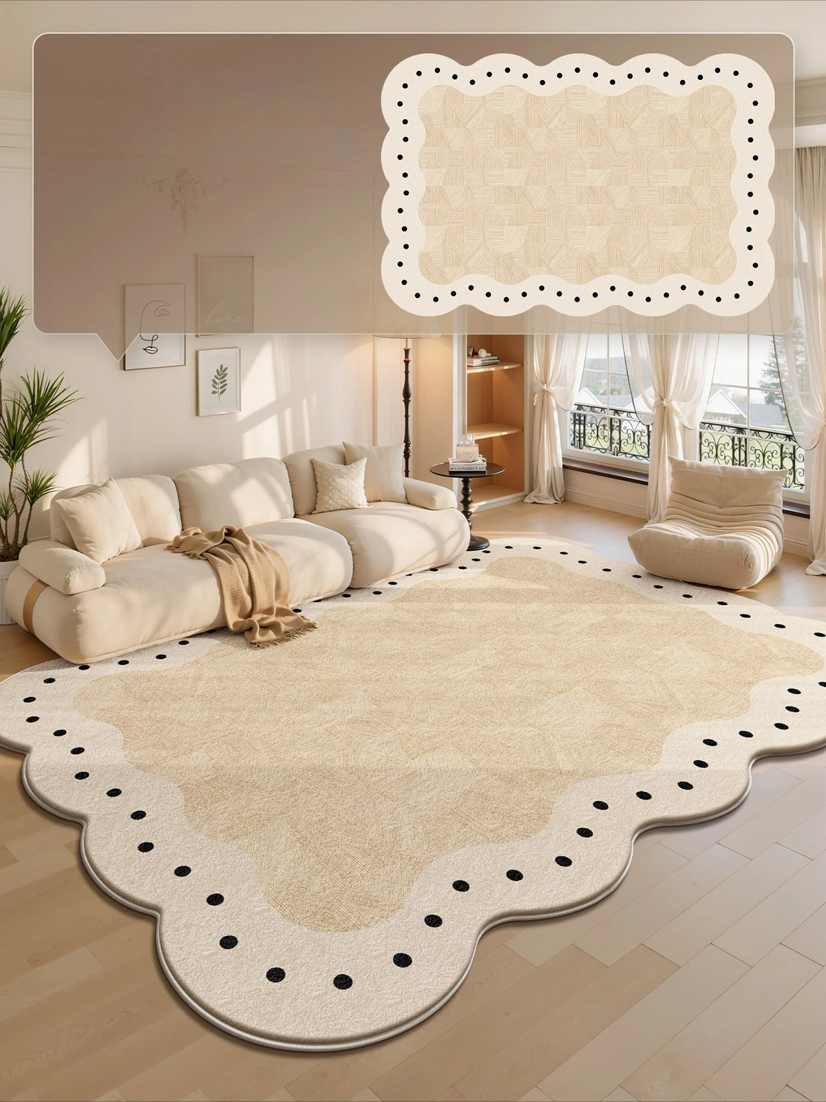 Cream Style Rugs for Bedroom Large Area Living Room Decoration Plush Carpet Irregular Thick Lounge Floor Mat Fluffy Soft Rug