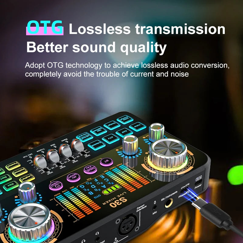 S30 DJ Mixing Effects Audio Mixer FUHAM S30 Live Sound Card Voice Changer for Live Streaming Music Recording