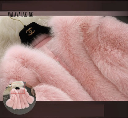 2026 Winter Pink Plus Size Faux Fur Coat Women Elegant Long Sleeve Fluffy Cardigan Jacket Ladies Large Thick Warm Furry Outwear