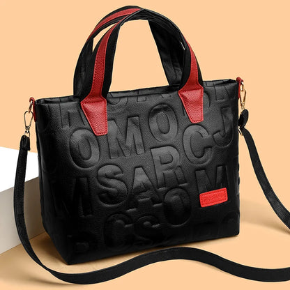 New Women's Large Capacity Contrast Color Handbag PU Leather Letter Embossed Ladies Shoulder Bag Designer Crossbody Bag