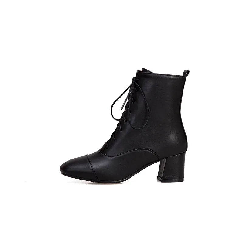 Sexy Ankle Boots For Women Winter Shoes Custom Black White High Heels Lace Up Short Boot Autumn Pumps Large Size 43 WSH5218