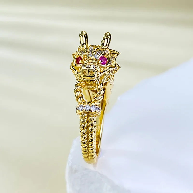 Luxury 9999 24K Solid gold certifid gold dragon domineering dragon head ring dragon tiger spirit dragon head gold ring