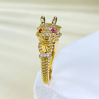 Luxury 9999 24K Solid gold certifid gold dragon domineering dragon head ring dragon tiger spirit dragon head gold ring