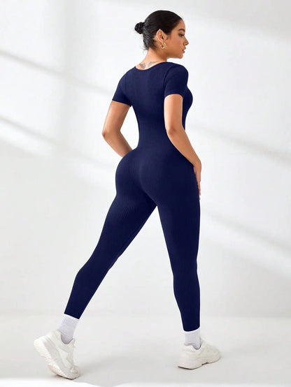 Women's Slimming Sexy Yoga Sports Jumpsuit Spring Summer Threaded Square Collar Lifting Buttocks Design Comfortable Active Wear