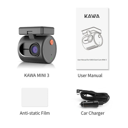 KAWA Dash Cam MINI 3 Voice Control Tiny 2K 1296P Colorful Night Vision 24H Parking Guard WIFI, G-sensor, Supercapacitor,Car DVR