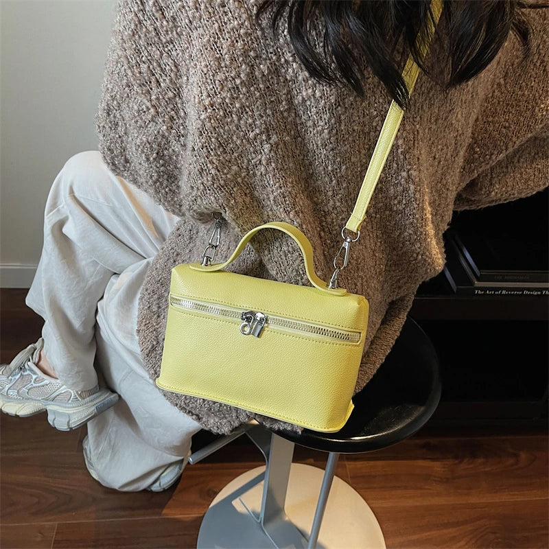 Fashionable Light Luxury Solid Color Box Bag Litchi Pattern Portable Carrying Crossbody Bag Daily Commuting Versatile Square Bag