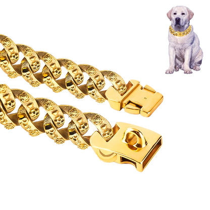 32mm  Gold Dog Collar Stainless Steel Metal Pet Choker Lead for Medium Large Dogs Pet Accessories Labrador Rottweiler