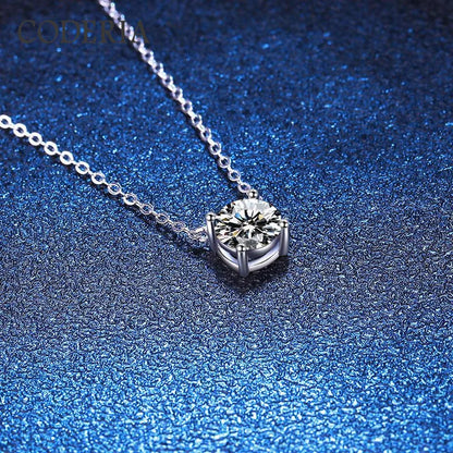 Classic 4 Prong Moissanite Pendant Necklace Perfect Cut 1 Carat Clarity VVS1 Silver 925 Delicate Women Diamond Necklace Jewelry