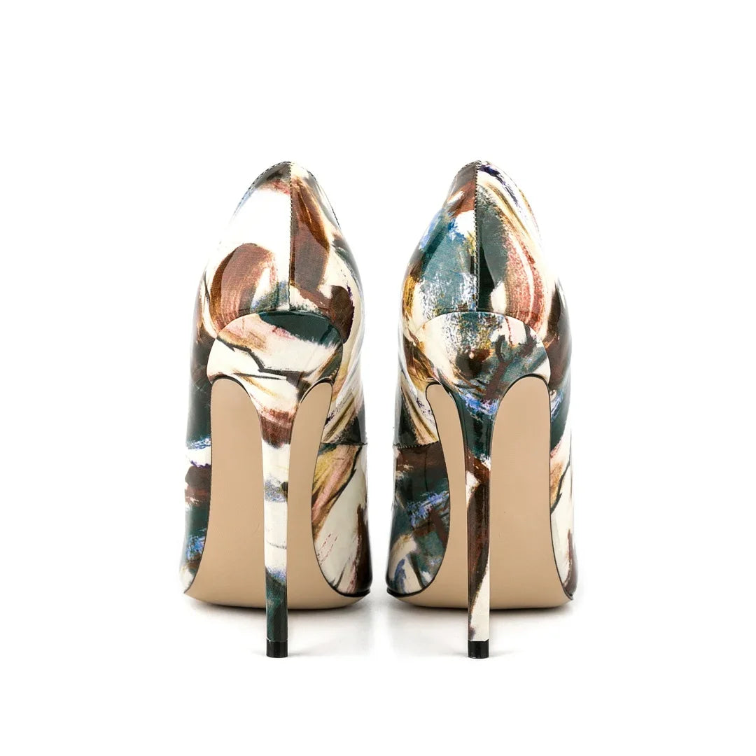 Multicolor Abstract Graffiti Print Pointed Toe Stiletto Pumps, Women Thin Heel Evening Shoes for Wedding, Formal Party and Night