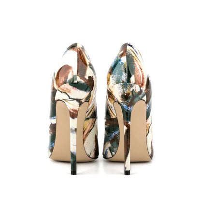 Multicolor Abstract Graffiti Print Pointed Toe Stiletto Pumps, Women Thin Heel Evening Shoes for Wedding, Formal Party and Night