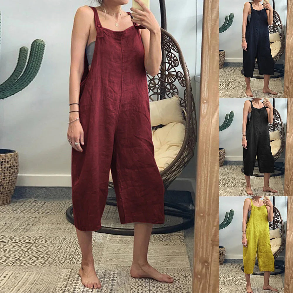 Women 2026 Sling Rompers Summer New Solid-Color Cotton Loose Casual Overalls Jumpsuits Women's Clothing