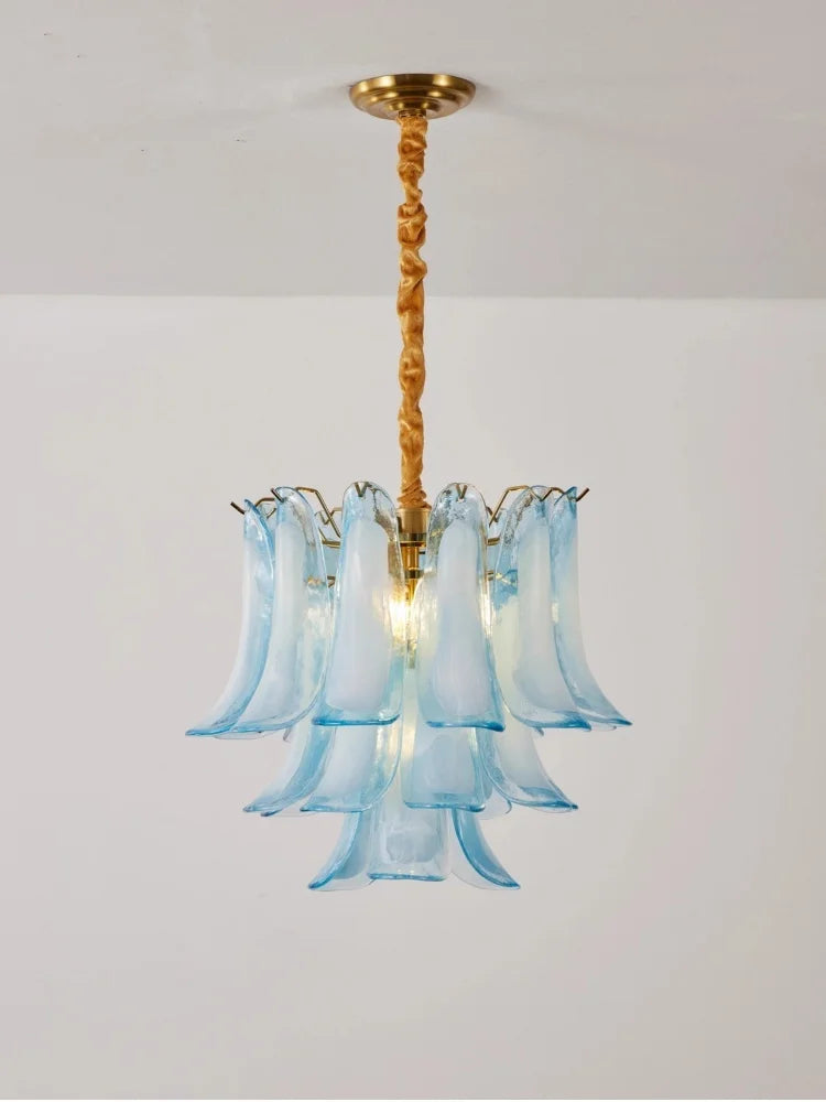 French Murano Petal Glass Chandelier Dining Table Living Room Antique Style Pink Petal Glass Pendant Chandelier Lights Bedroom