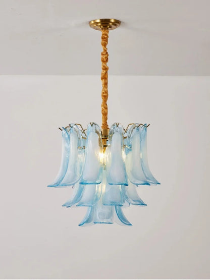 French Murano Petal Glass Chandelier Dining Table Living Room Antique Style Pink Petal Glass Pendant Chandelier Lights Bedroom