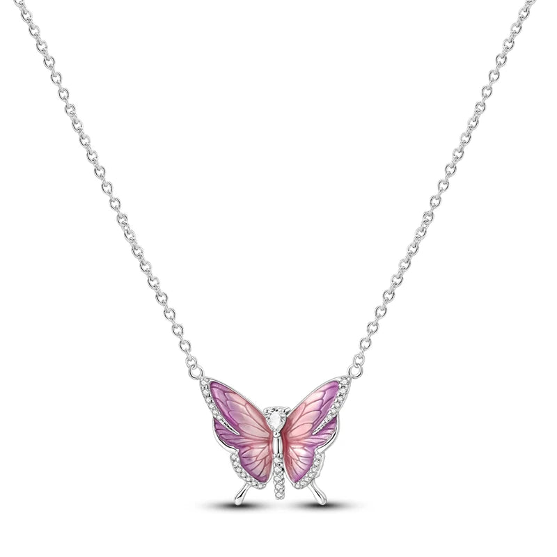 Luxury Necklace 925 Silver Original Sterling Zircon Dragonfly Butterfly Firefly Star Moon Chain Link For Women Wedding Jewelry