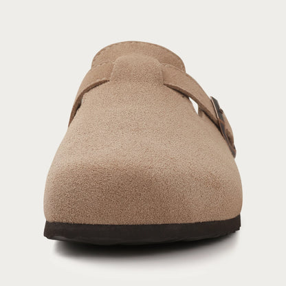 Evshine Men's Cow Suede Clogs with Arch Support Leather Mules Comfort Fashion Potato Shoe Women Cork Footbed Genuine Suede Clogs
