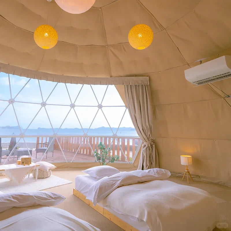 Luxury Outdoor Glamping Hotel Dome House, Hot Sale Panoramic Star Geodesic Round Tent for Summer Vacation Resort Use