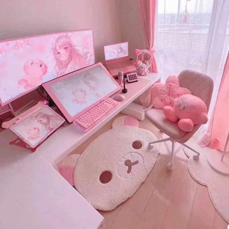 Rilakkuma Plush Floor Mat Soft Cartoon Cute Korean Bedside Rug Cozy Bedroom Carpet For Kids Teens Women Home Birthday Gift