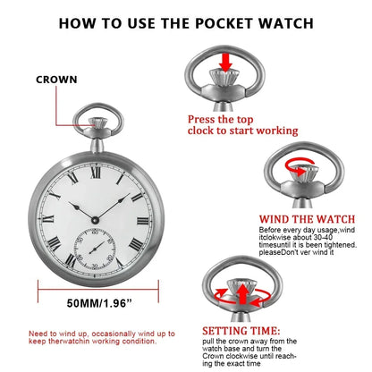 2025 High Quality Luxury Smooth Stainless Full Steel Mechanical Pocket Watch Wind Up Sub-dial Skeleton Vintage Antique Clock