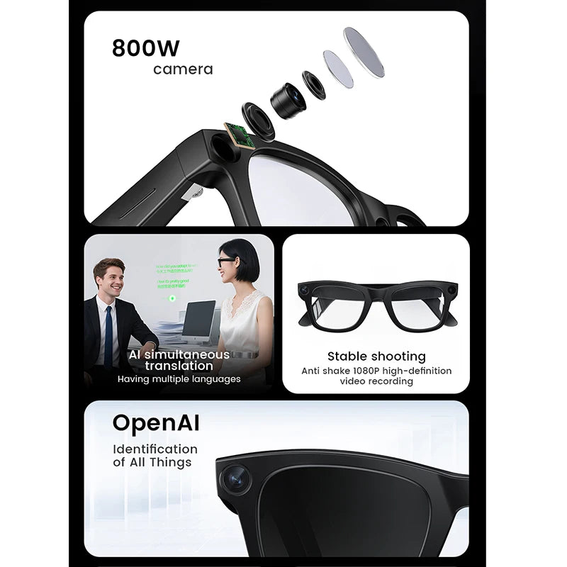 New Smart Glasses E02C Electrochromic Lenses 800W HD Camera AI Interaction Voice Assistant Simultaneous Translation Smartglasses