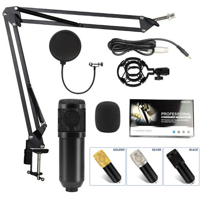 BM800 Condenser Alloy Microphone Kit Professional Sound Card Arm Bracket Set V8 Studio Mixer Live Soundcard Singing Record Mic