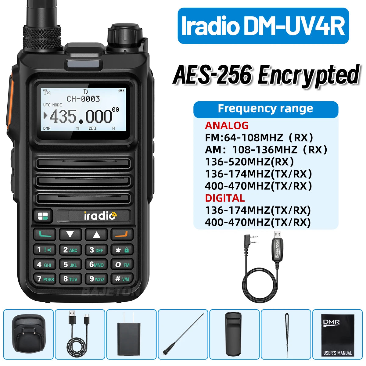 Iradio DM-UV4R DMR Walkie Talkie Dual Mode Dual Time Slot AES-256 Encryption Digital Analog SMS NOAA For RT-4D Ham Radio