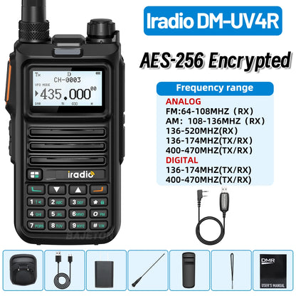 Iradio DM-UV4R DMR Walkie Talkie Dual Mode Dual Time Slot AES-256 Encryption Digital Analog SMS NOAA For RT-4D Ham Radio
