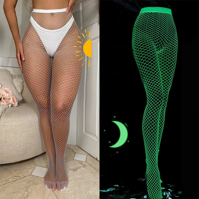Party Sexy Glowing Stockings Women's Body Long Stockings Night Glow Tights Erotic Clothing Lace Lingerie Women Socks Pantyhose