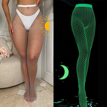 Party Sexy Glowing Stockings Women's Body Long Stockings Night Glow Tights Erotic Clothing Lace Lingerie Women Socks Pantyhose