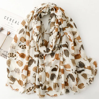 Cozy Dachshund Dog Cat Pattern Viscose Shawl for Women - 180x90Cm Fringe Detail Breathable Thin Wrap Scarves Autumn/Winter Snood