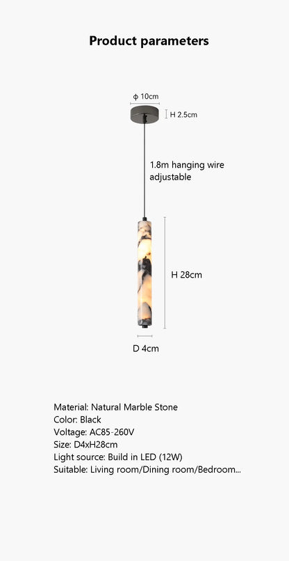 Luxury Black Cylinder Natural Stone Pendant Lamp High-end Bedside LED Chandelier Living Room Decoration Home Hanging Lights