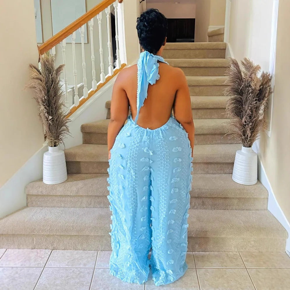 Women Jumpsuits Solid Rompers Neck Mounted Backless V Neck Sleeveless Empire Waist Full Length Wide Leg Pants Loose 2026 Summer
