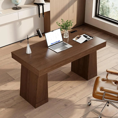 55 Inch Executive Desk With Power Outlets, USB A/C, Hidden Cabinet, Modern Home Office Computer Table, 3 Finishes, 400LB MDF Top