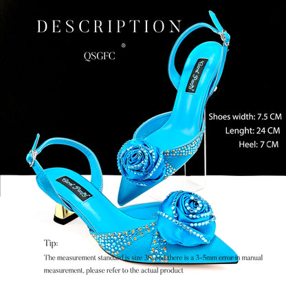 New Party Shoes And Bag Set Nigeria Handmade Flowers Decoration Lady Fashion Shoes and Bag Set for Wedding