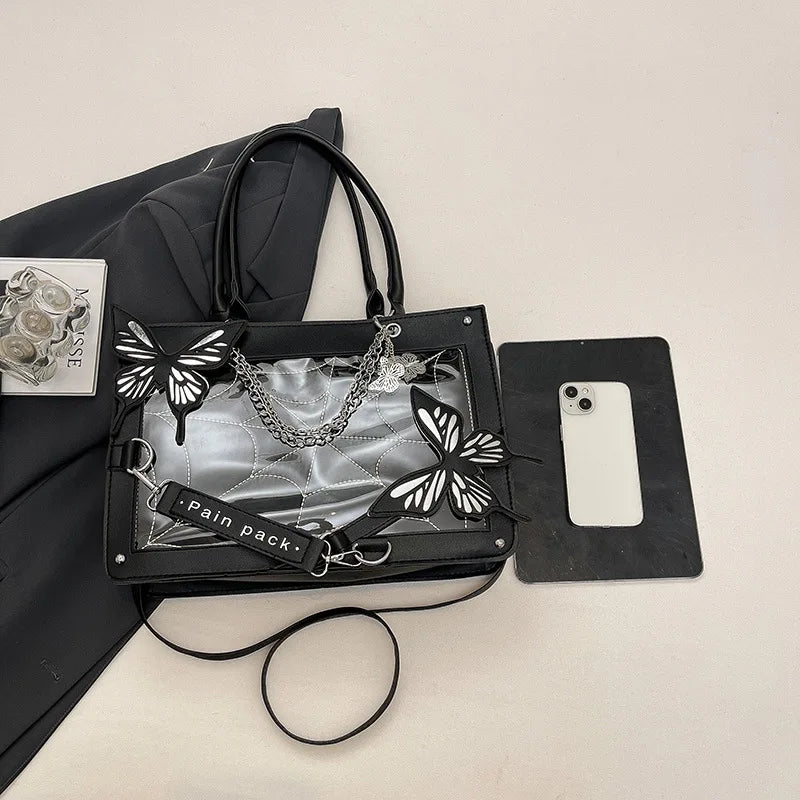 Sweet Y2k Lolita Butterfly Chain Shoulder Bags Trendy Gothic Harajuku Ita Bag Japanese Chic Women Transparent Handbags Crossbody