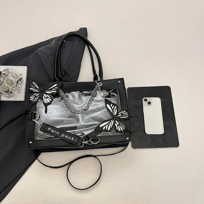 Sweet Y2k Lolita Butterfly Chain Shoulder Bags Trendy Gothic Harajuku Ita Bag Japanese Chic Women Transparent Handbags Crossbody